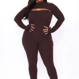 Ribbed Jumpsuit Set - Chocolate